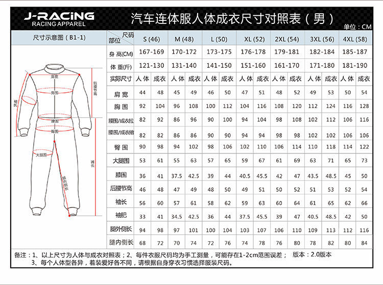 男款尺寸對照表